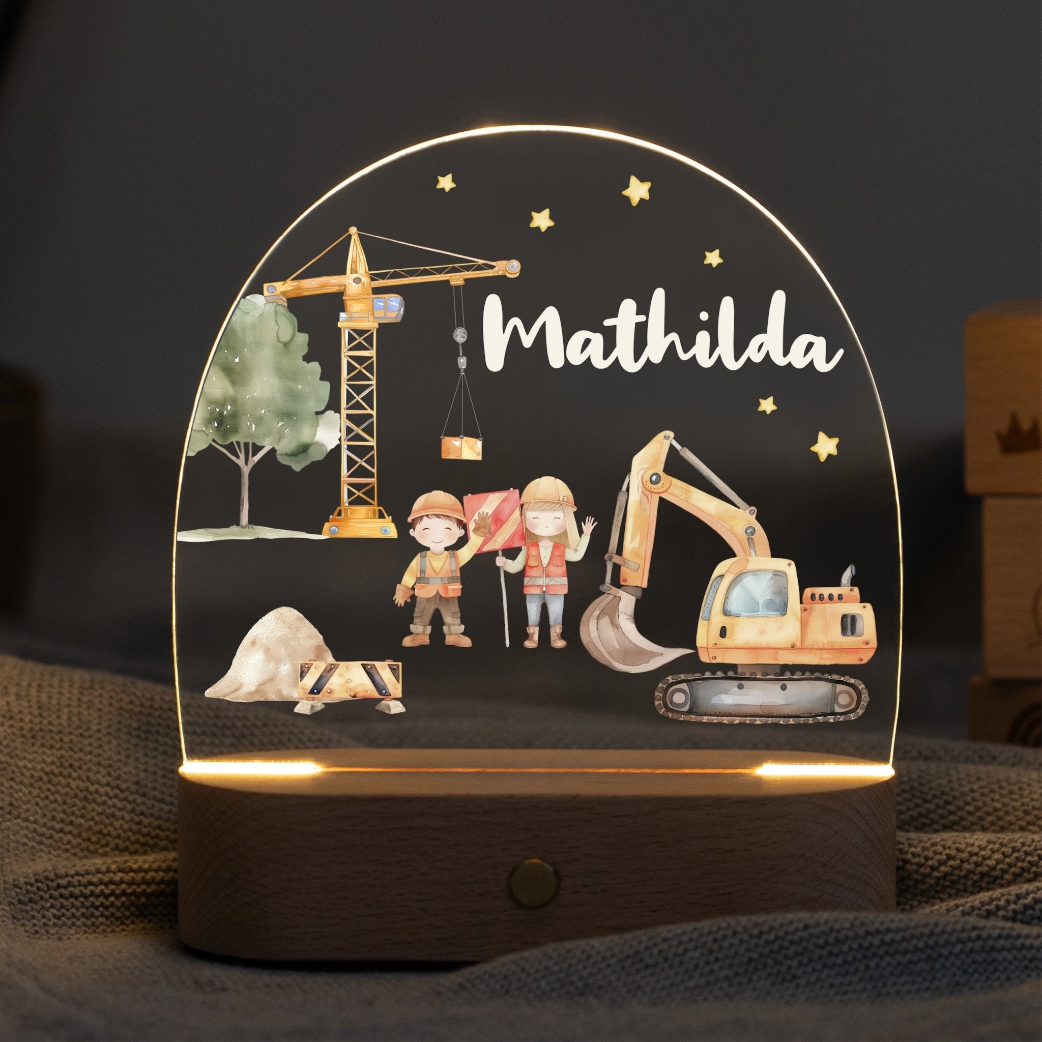 LED Nachtlicht Kinder personalisiert - Baustelle