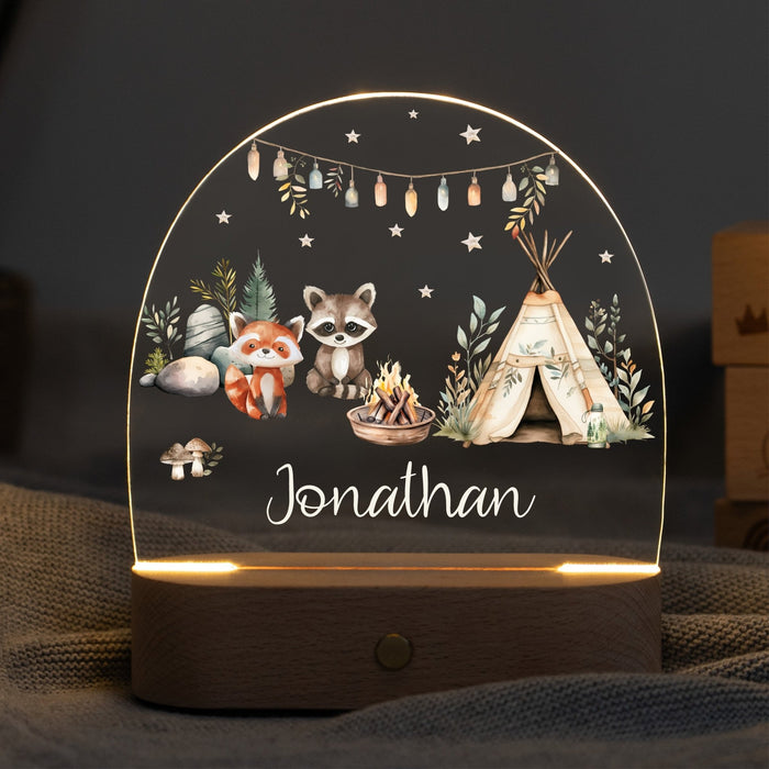 LED Nachtlicht Kinder personalisiert - Lagerfeuer Tiere
