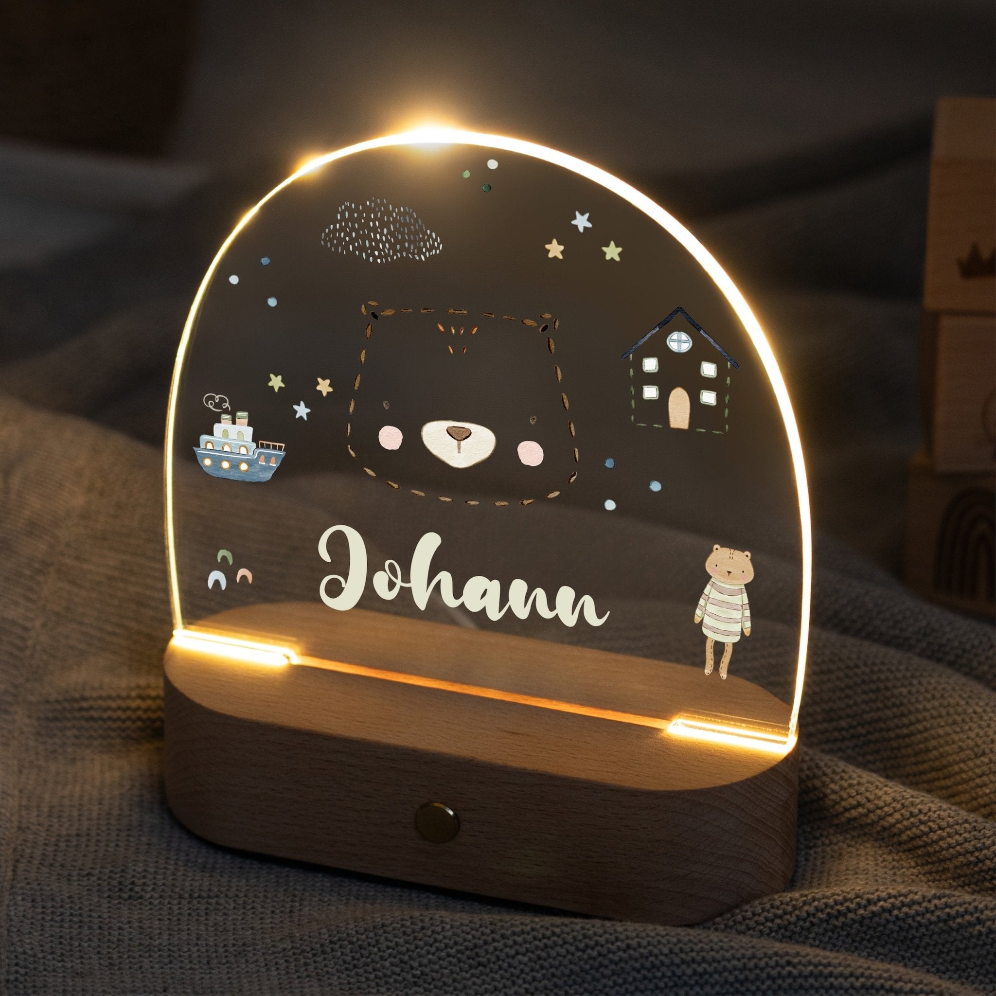 LED Nachtlicht Kinder personalisiert - Strichtier Bär