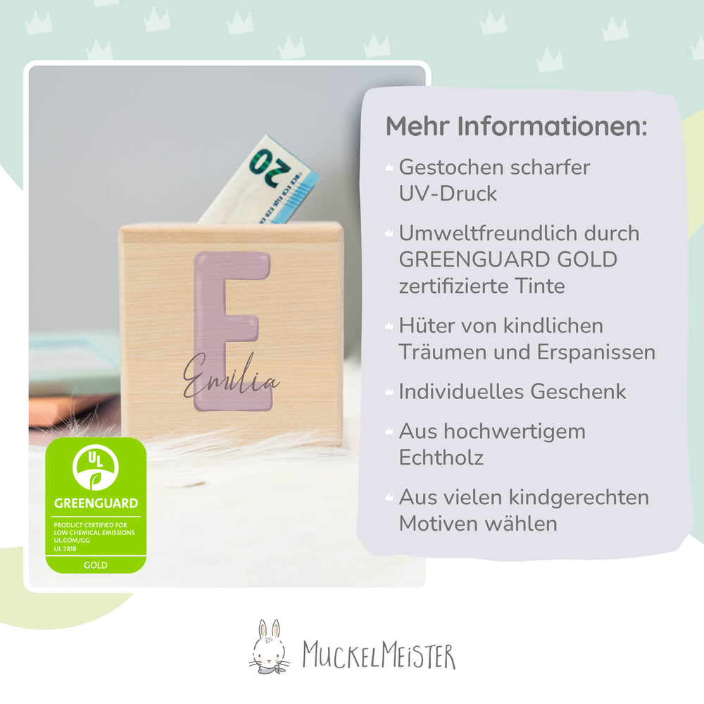 Spardose Personalisiert Buchstabe Lila - Muckelmeister