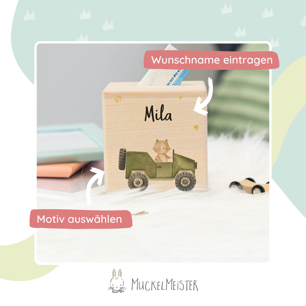 Spardose Personalisiert Jeep Tiere - Muckelmeister