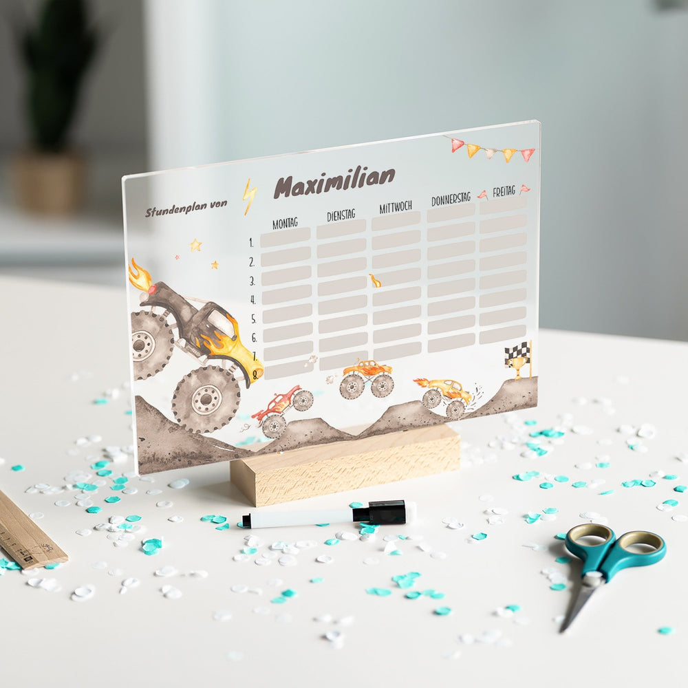 Stundenplan abwischbar personalisiert - Monster Trucks - Muckelmeister