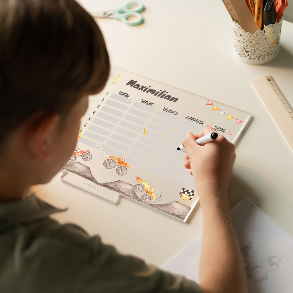 Stundenplan abwischbar personalisiert - Monster Trucks - Muckelmeister