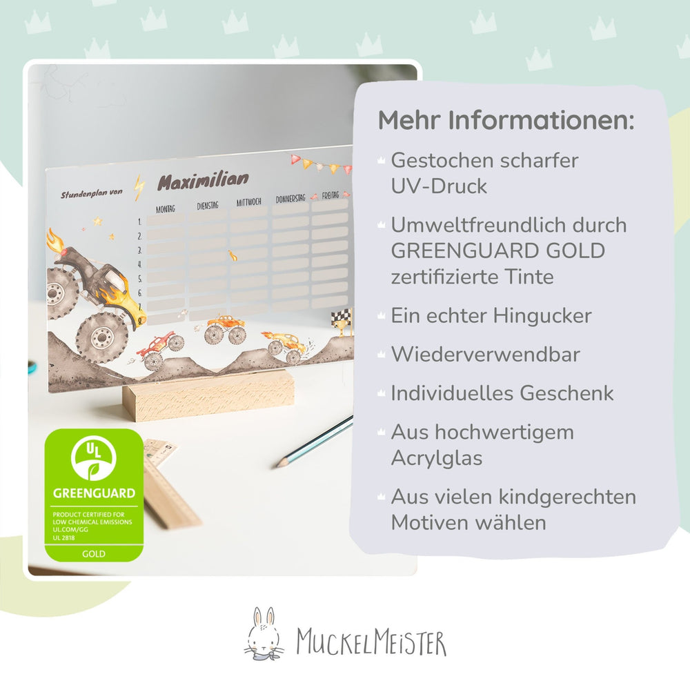 Stundenplan abwischbar personalisiert - Monster Trucks - Muckelmeister