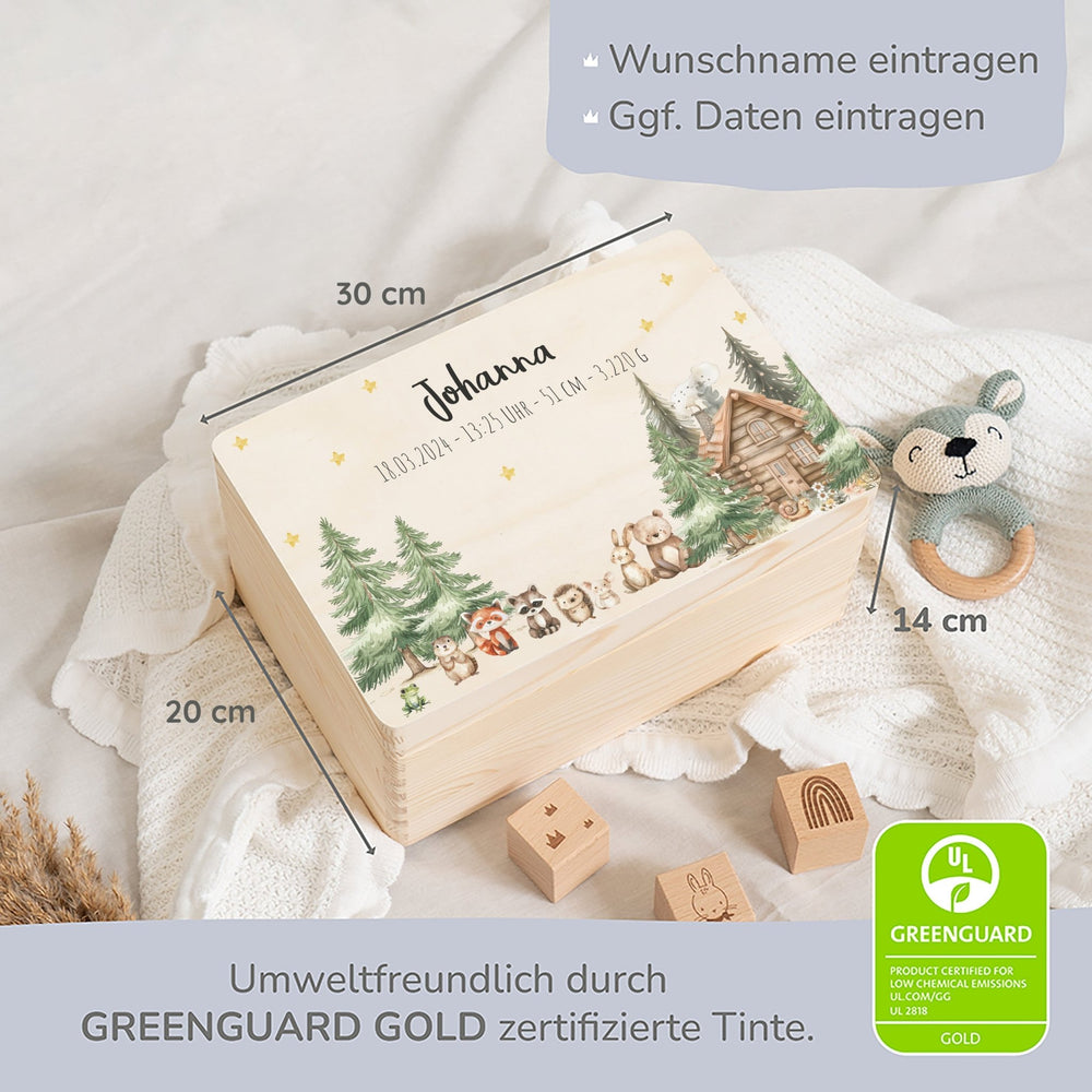 Erinnerungsbox Waldtiere Haus mit Wunschtext - Muckelmeister