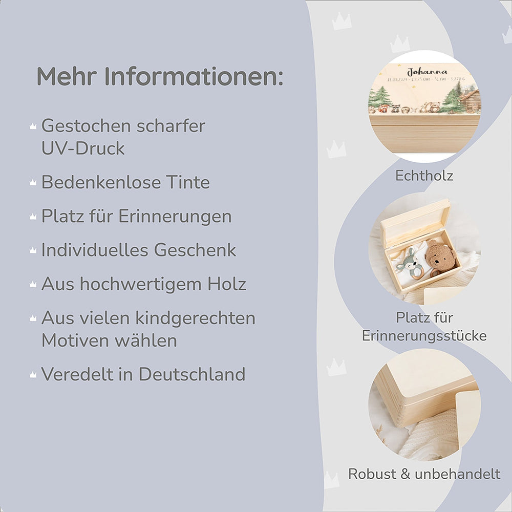 Erinnerungskiste Waldfreunde mit Wunschtext - Muckelmeister