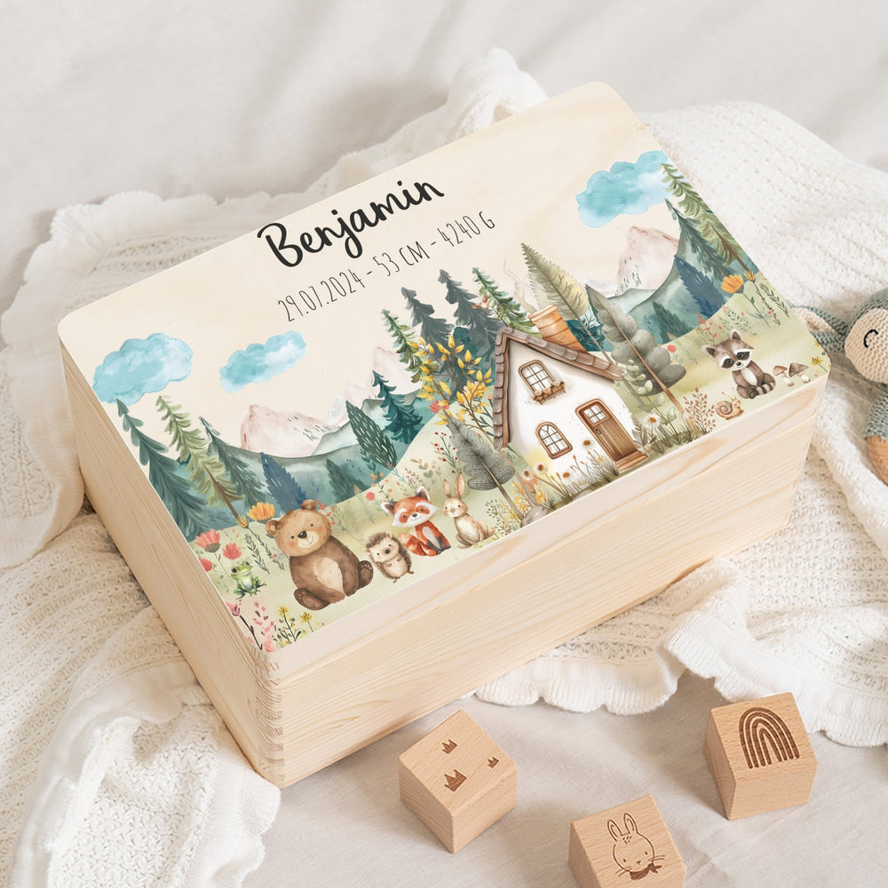 Erinnerungsbox Waldfreunde Haus Bär mit Wunschtext - Muckelmeister