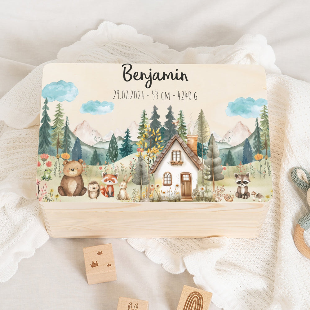 Erinnerungsbox Waldfreunde Haus Bär mit Wunschtext - Muckelmeister