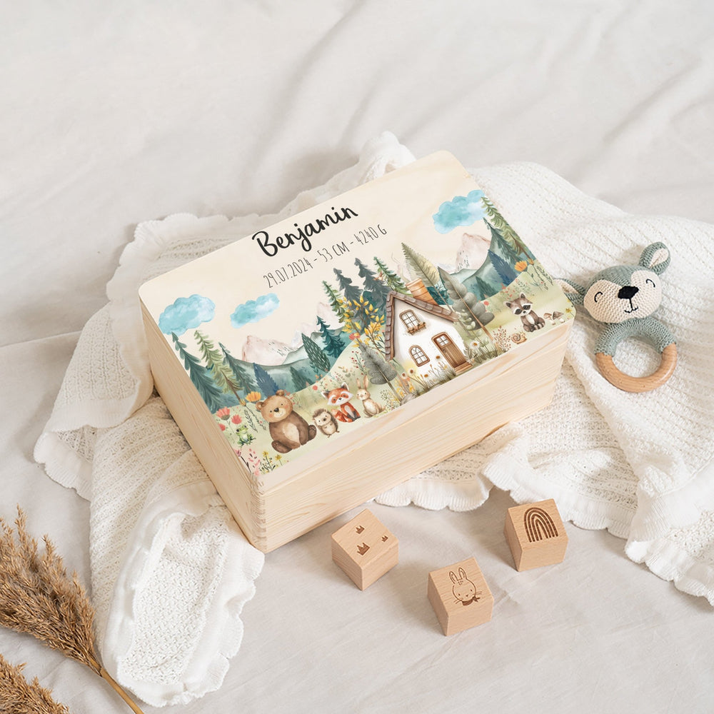 Erinnerungsbox Waldfreunde Haus Bär mit Wunschtext - Muckelmeister