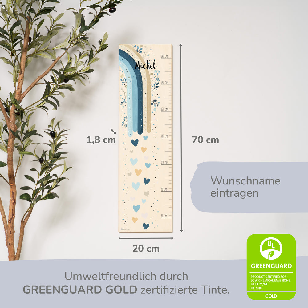 Messlatte Kinder Holz - Regenbogen Boho Blau - Muckelmeister