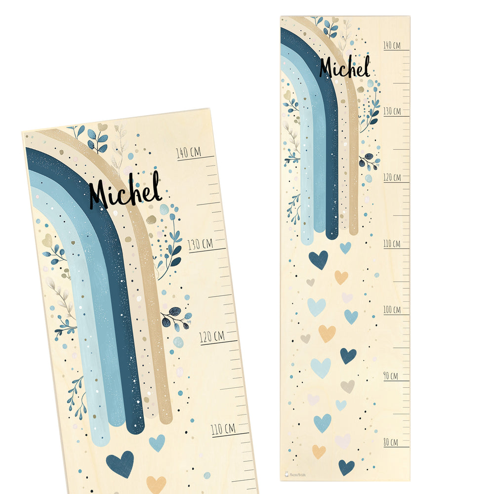 Messlatte Kinder Holz - Regenbogen Boho Blau - Muckelmeister