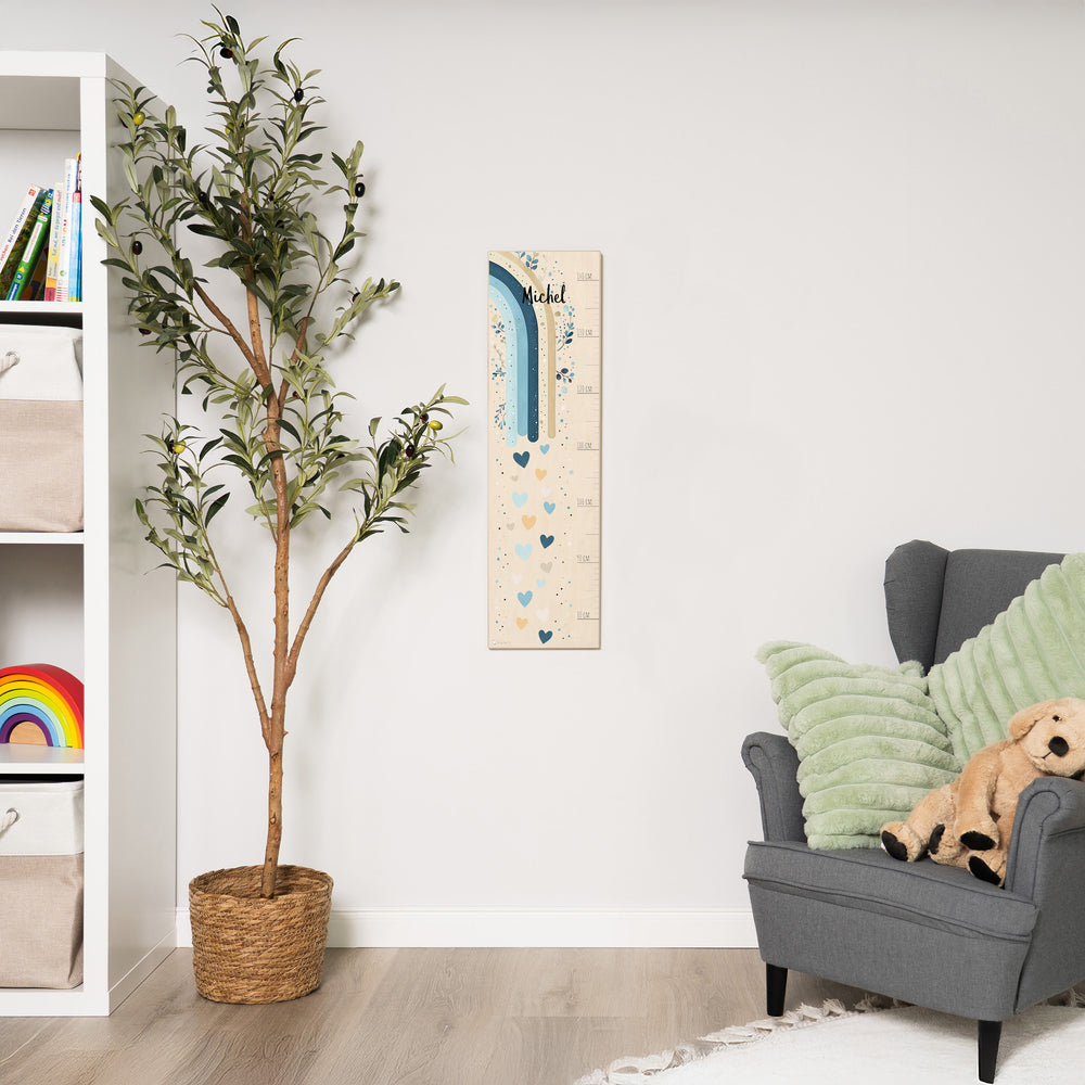 Messlatte Kinder Holz - Regenbogen Boho Blau - Muckelmeister