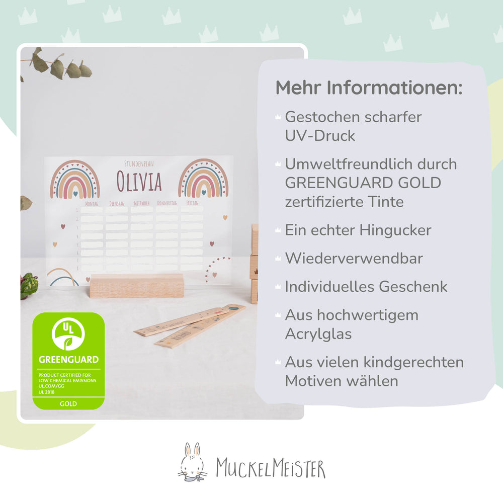 Stundenplan abwischbar personalisiert - Regenbogen - Muckelmeister