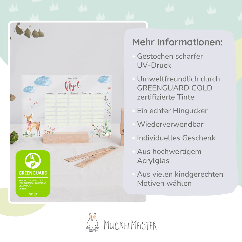 Stundenplan abwischbar personalisiert - Reh - Muckelmeister