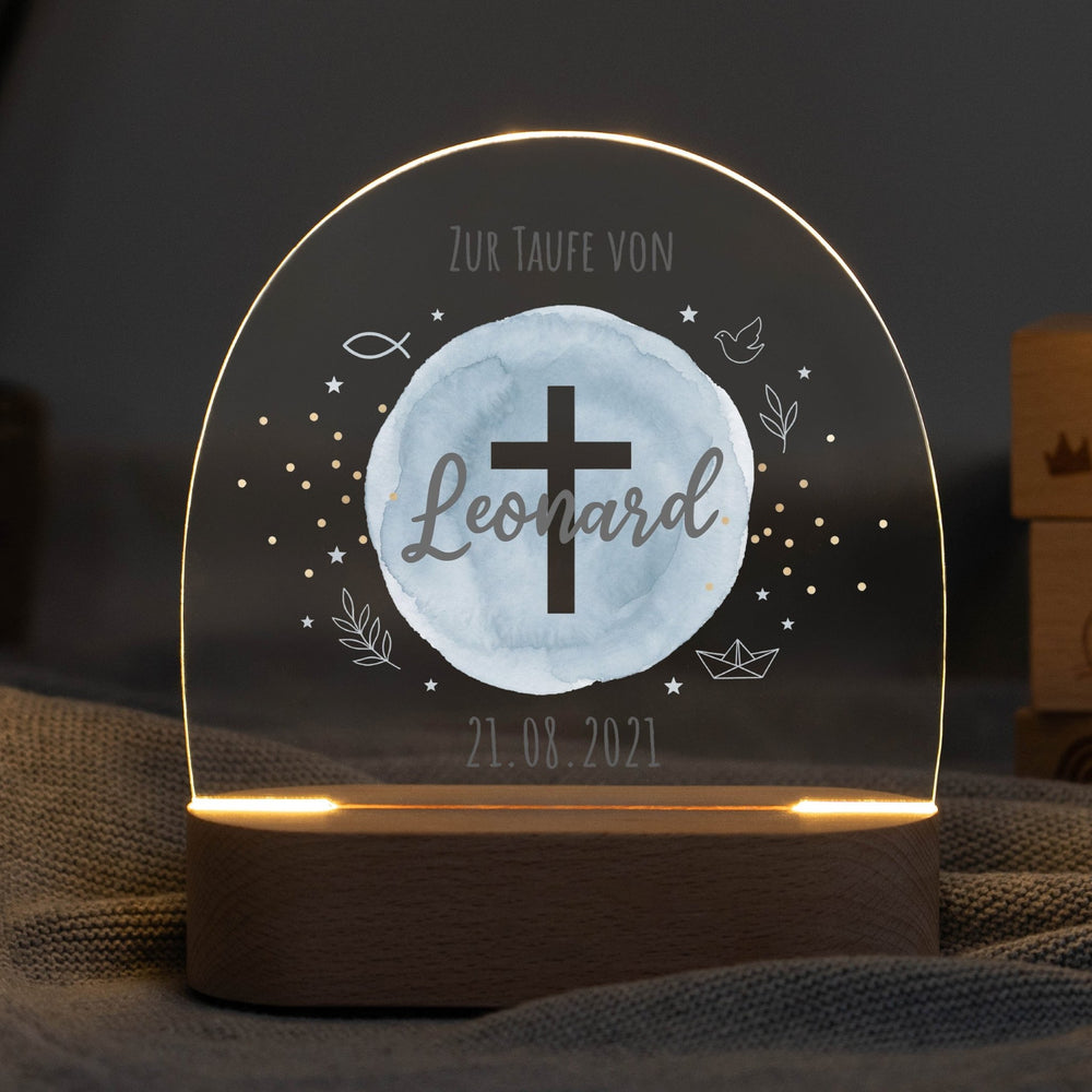 LED Nachtlicht Kinder personalisiert - Taufe Kreuz - Muckelmeister