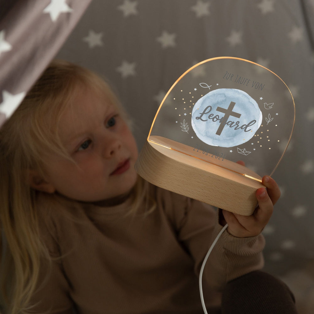 LED Nachtlicht Kinder personalisiert - Taufe Kreuz - Muckelmeister