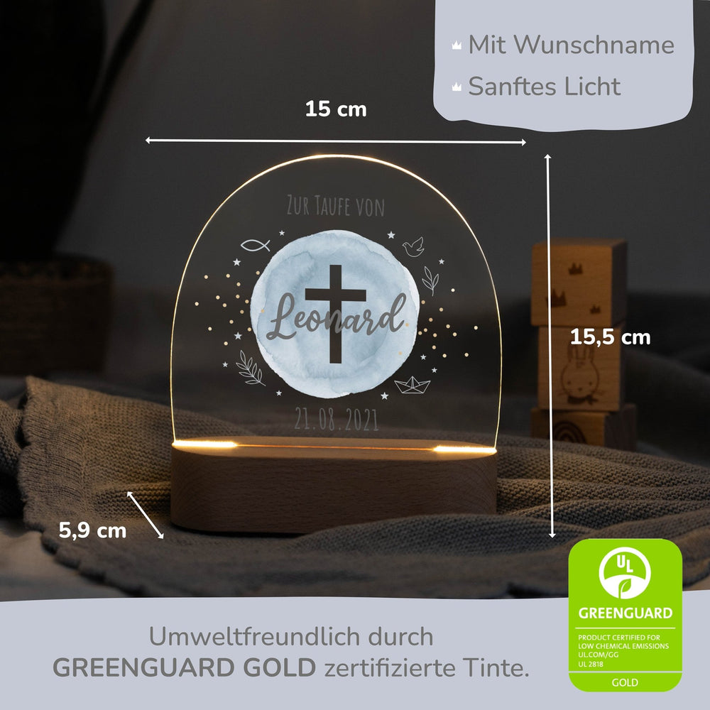 LED Nachtlicht Kinder personalisiert - Taufe Kreuz - Muckelmeister