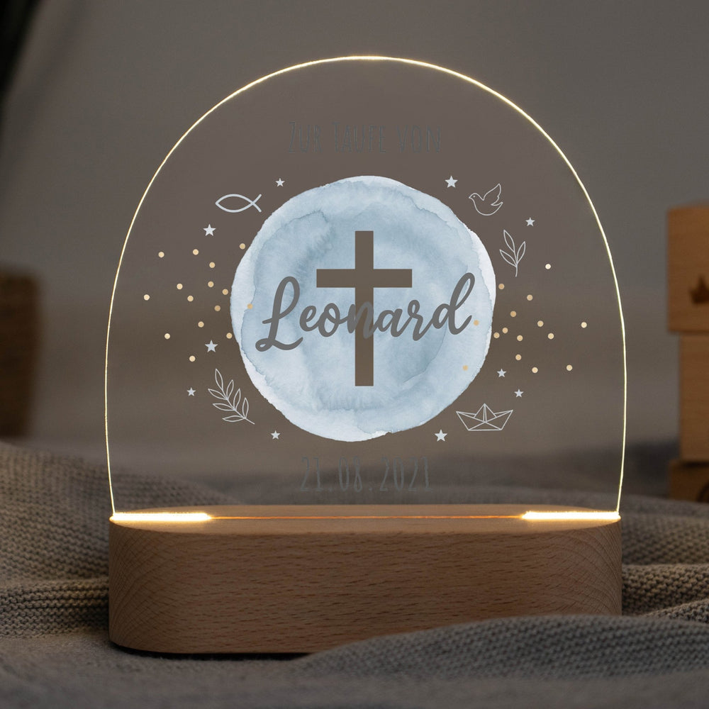 LED Nachtlicht Kinder personalisiert - Taufe Kreuz - Muckelmeister
