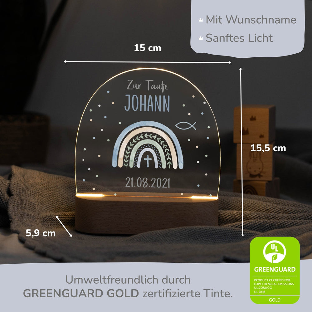 LED Nachtlicht Kinder personalisiert - Taufe Regenbogen Pastell - Muckelmeister