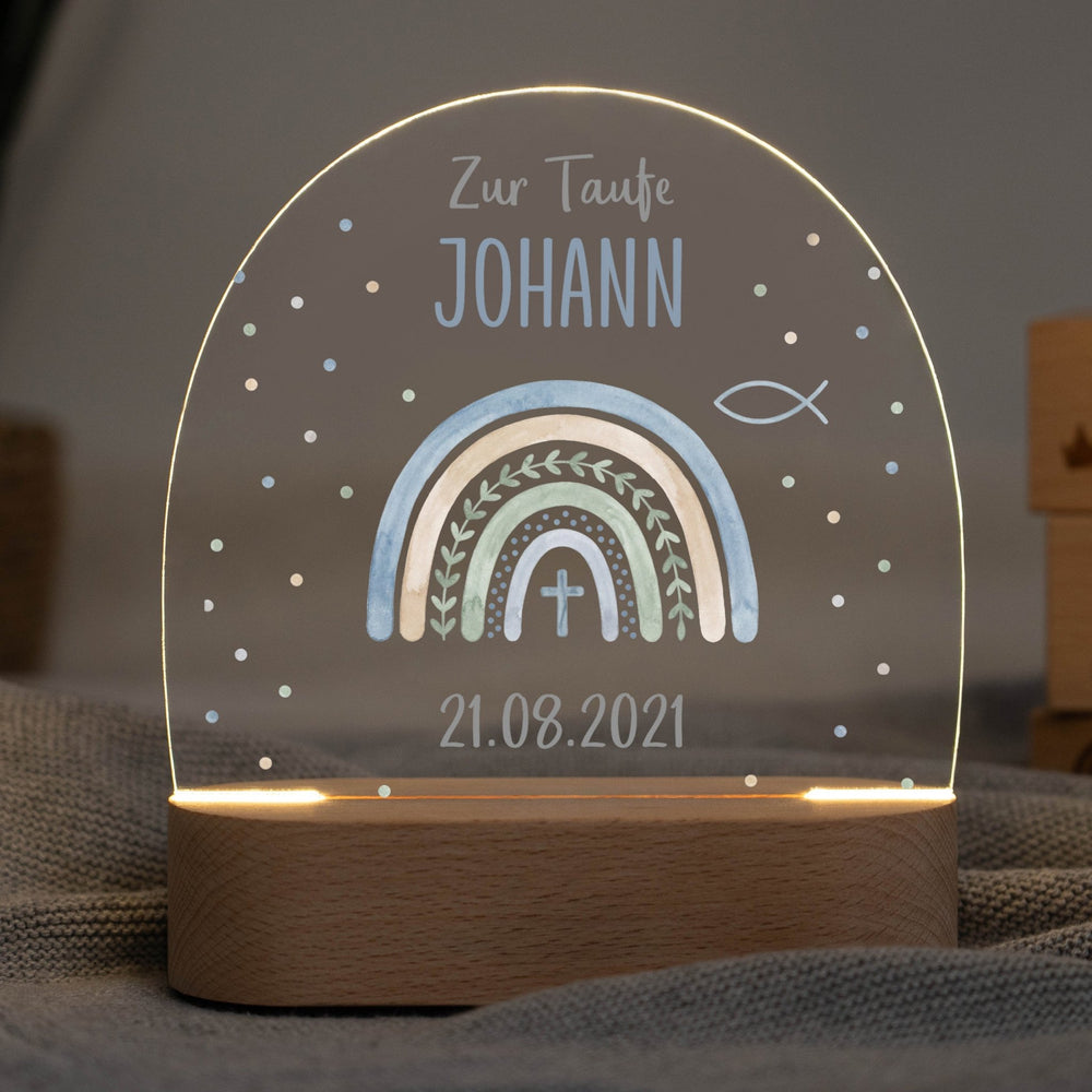 LED Nachtlicht Kinder personalisiert - Taufe Regenbogen Pastell - Muckelmeister