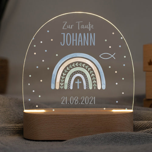 LED Nachtlicht Kinder personalisiert - Taufe Regenbogen Pastell