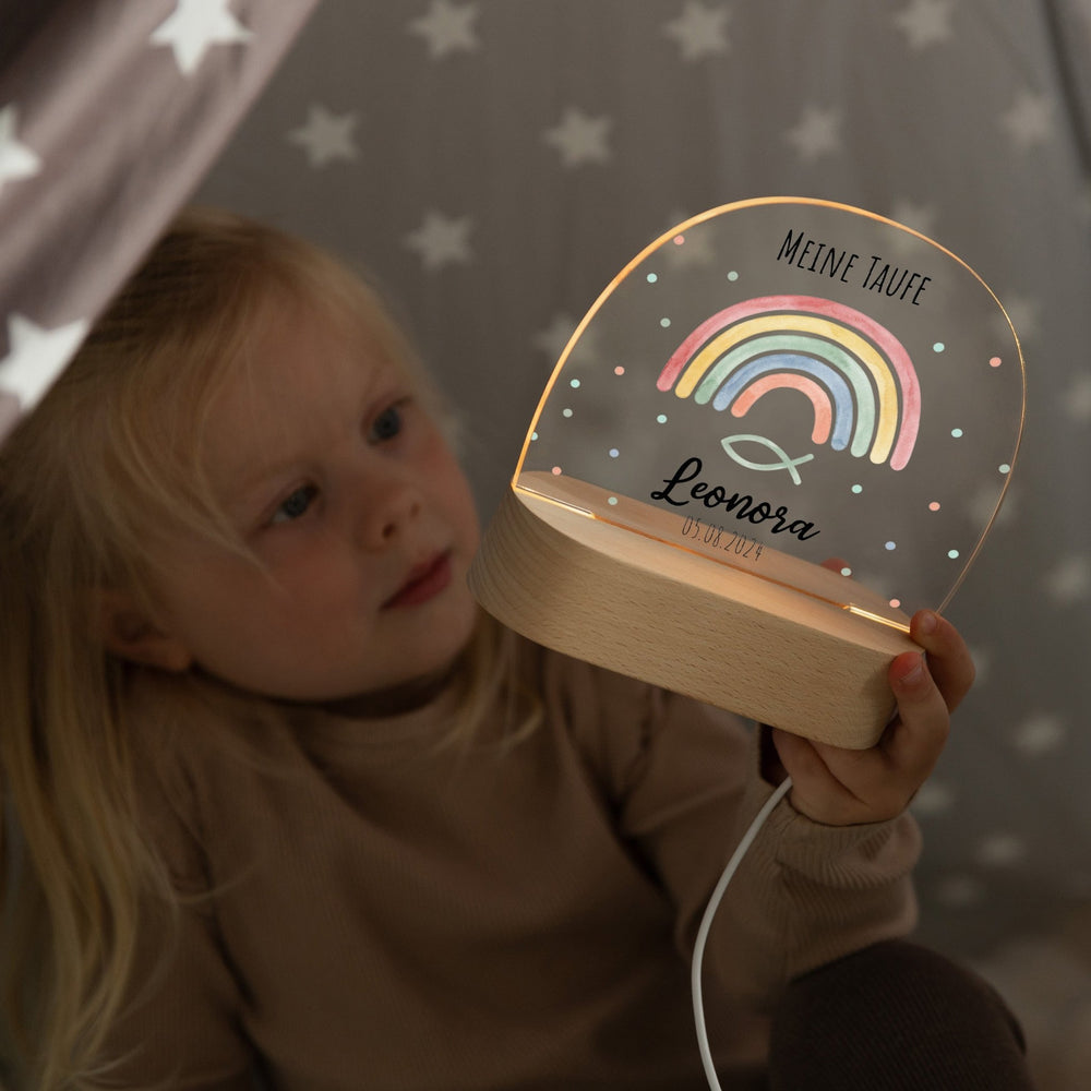 LED Nachtlicht Kinder personalisiert - Taufe Regenbogen - Muckelmeister