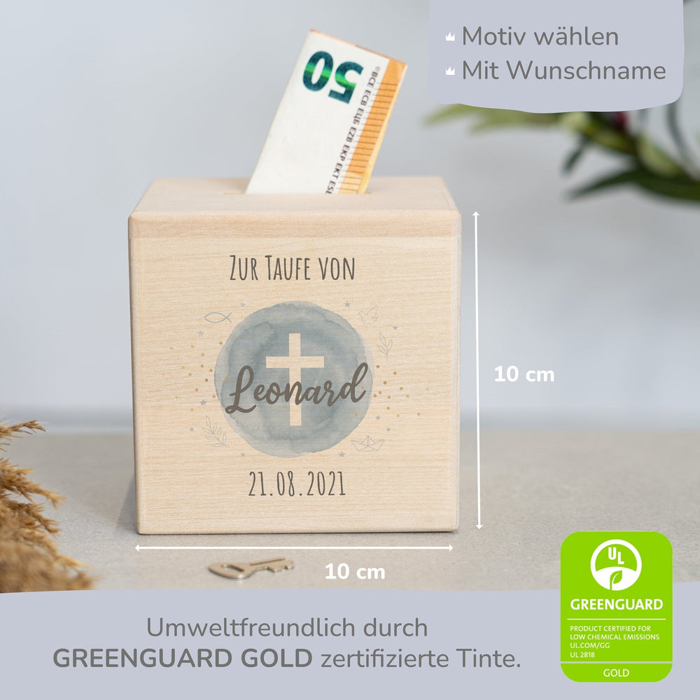 Spardose Personalisiert - Taufe Kreuz - Muckelmeister