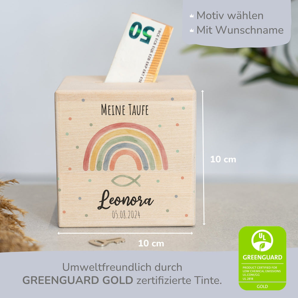 Spardose Personalisiert - Taufe Regenbogen - Muckelmeister