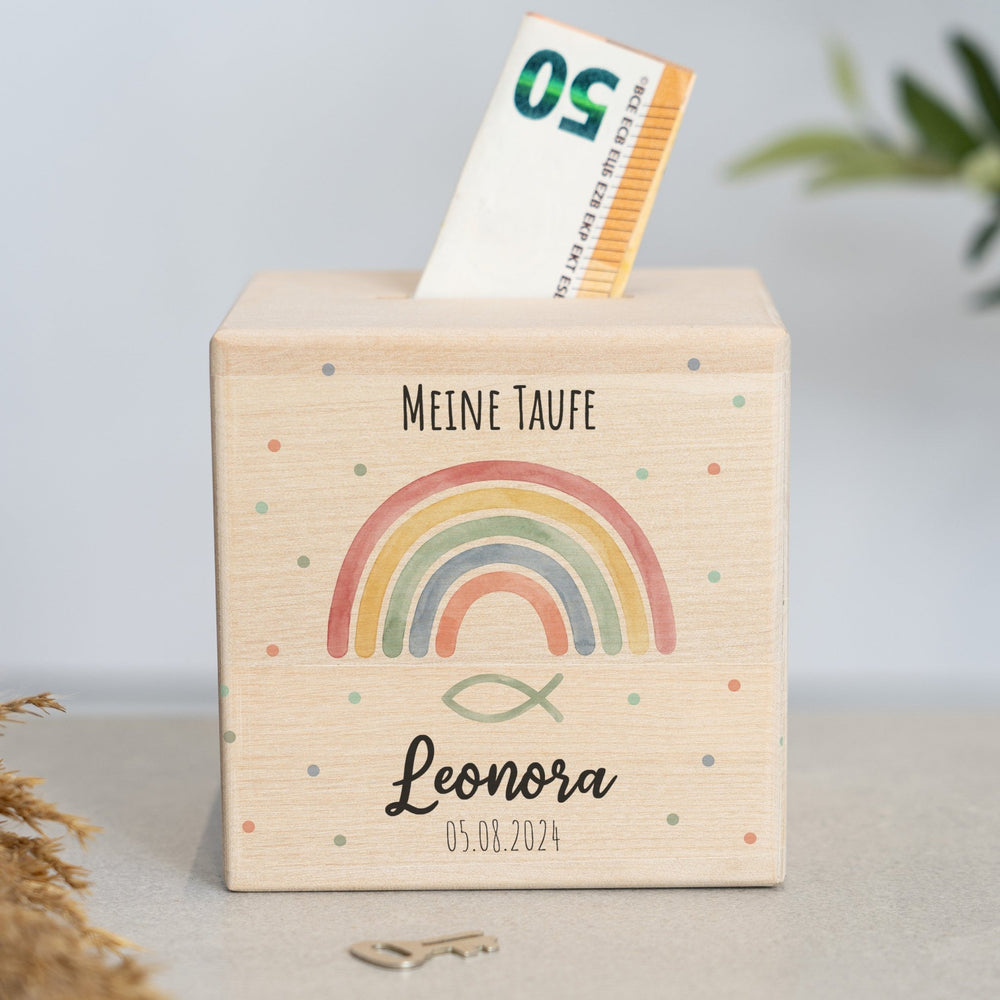Spardose Personalisiert - Taufe Regenbogen - Muckelmeister