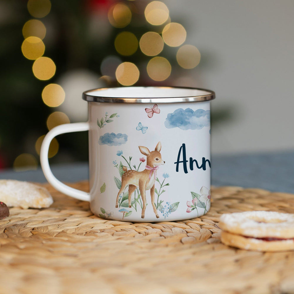 Personalisierte Emallie Tasse - Rehkitz - Muckelmeister