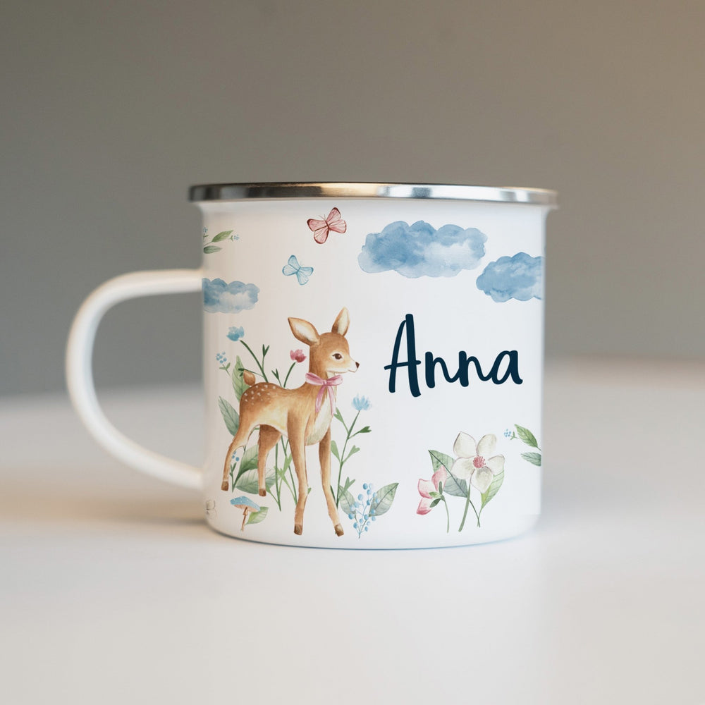 Personalisierte Emallie Tasse - Rehkitz - Muckelmeister