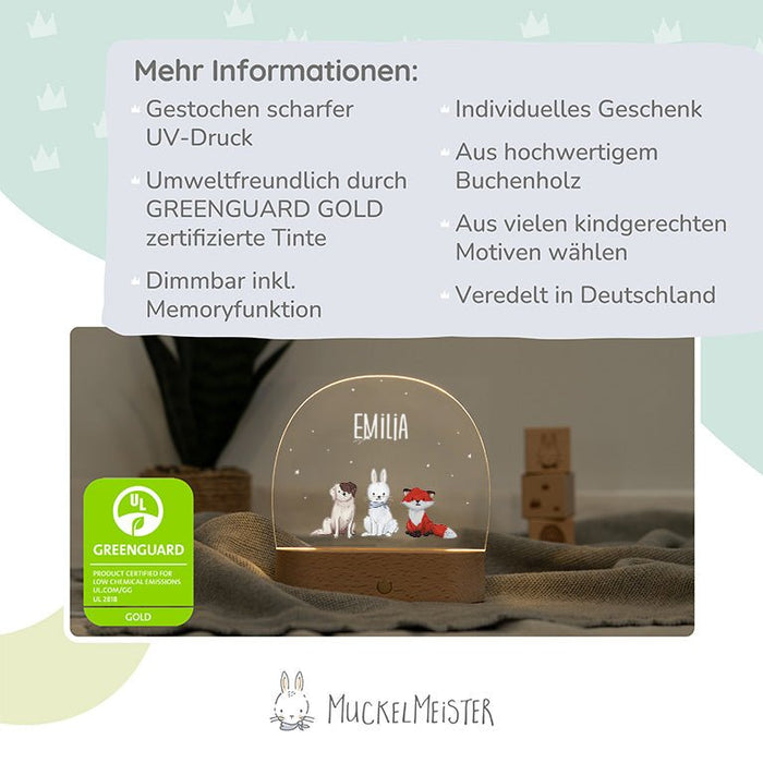 Nachtlicht Kinder personalisiert - Hund - Hase - Fuchs