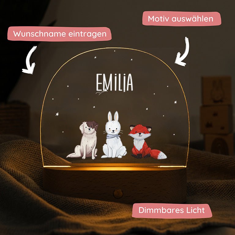 Nachtlicht Kinder personalisiert - Hund - Hase - Fuchs