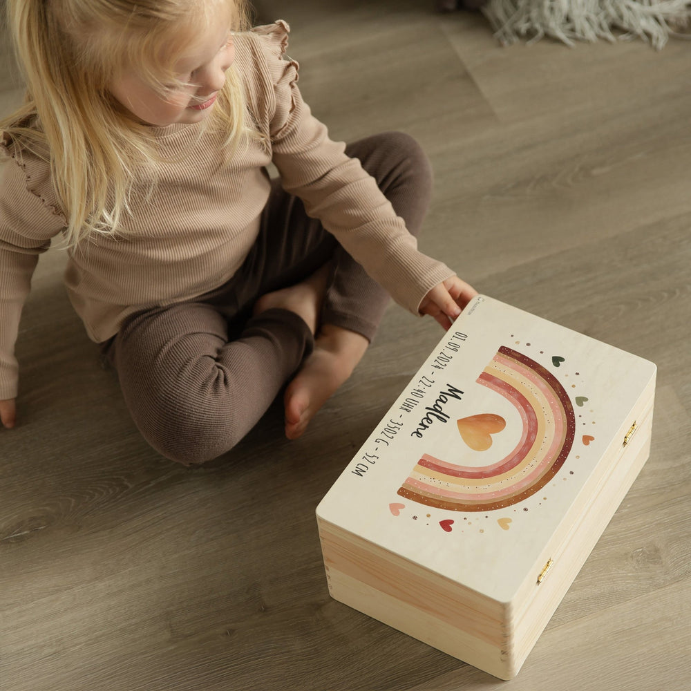 Erinnerungsbox Baby - Regenbogen rosa Herzen - Muckelmeister