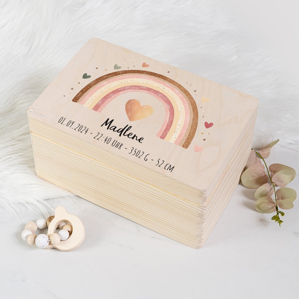 Erinnerungsbox Baby - Regenbogen rosa Herzen - Muckelmeister