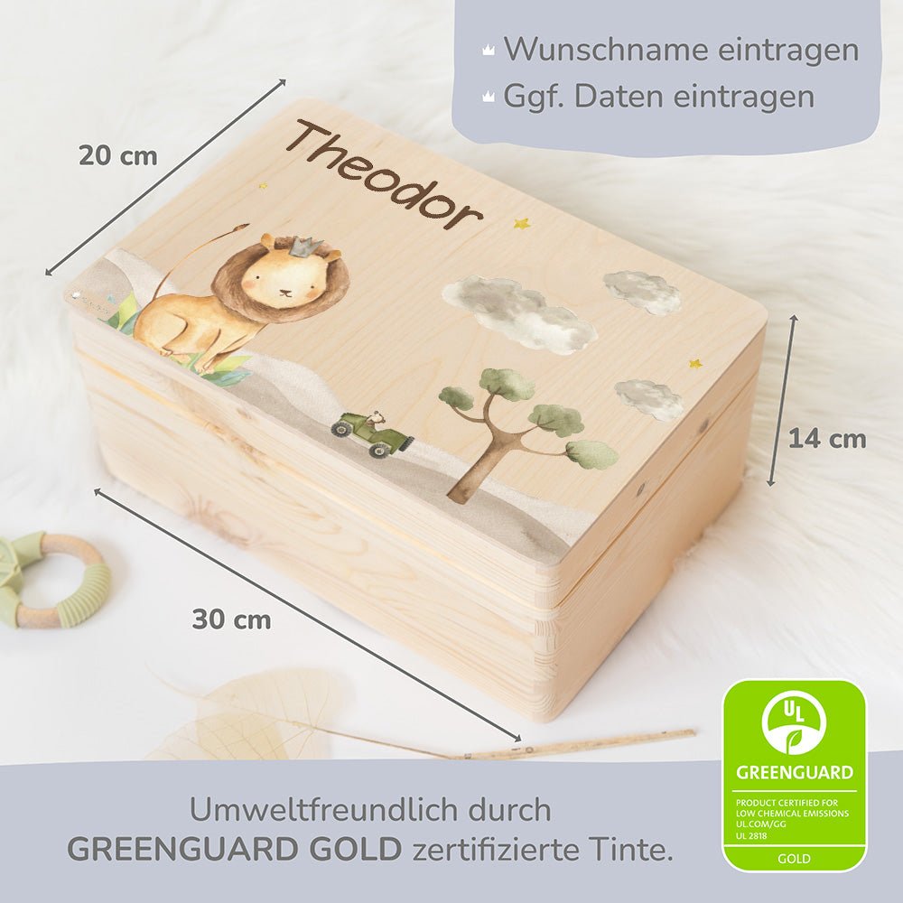 Erinnerungskiste Löwe mit Wunschnamen - Safari - Muckelmeister