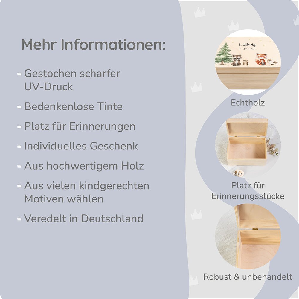 Erinnerungsbox Waldtiere mit Wunschtext - Muckelmeister