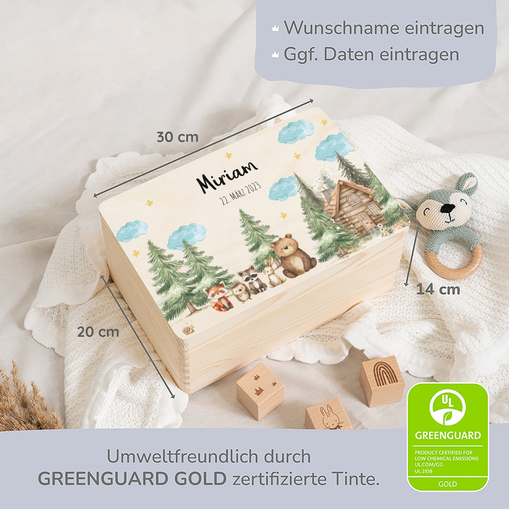 Erinnerungskiste Waldfreunde Hütte mit Wunschtext - Muckelmeister