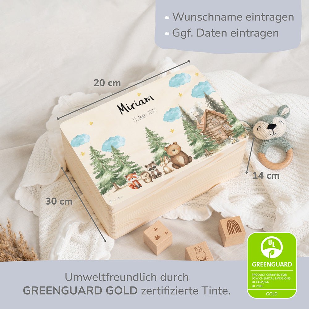 Erinnerungskiste Waldfreunde Hütte mit Wunschtext - Muckelmeister