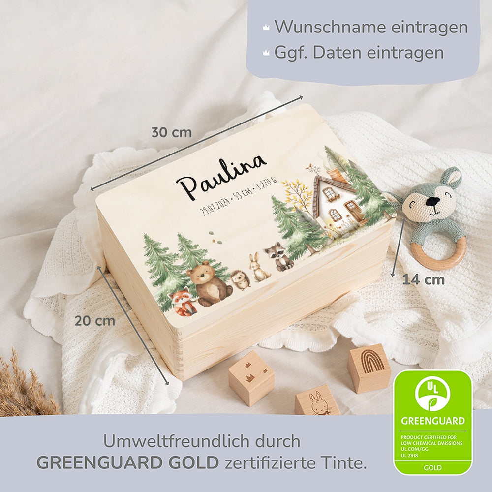 Erinnerungsbox Waldtiere Haus mit Wunschtext - Muckelmeister