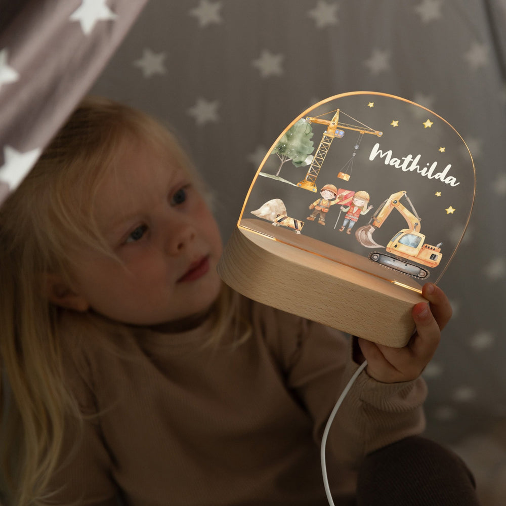LED Nachtlicht Kinder personalisiert - Baustelle - Muckelmeister