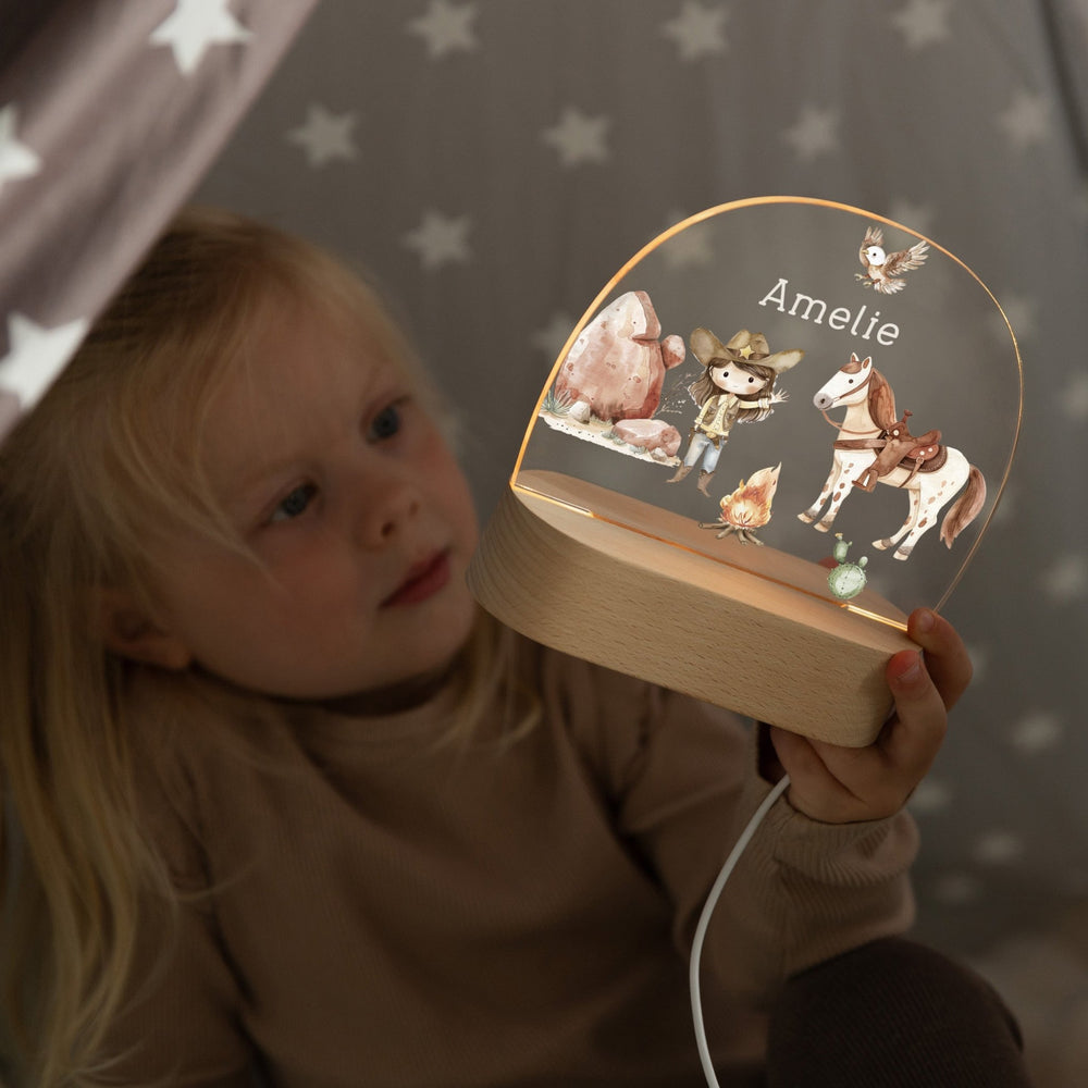 LED Nachtlicht Kinder personalisiert - Cowgirl - Muckelmeister