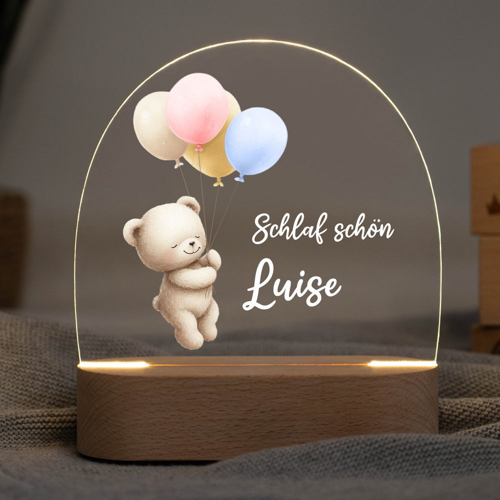 LED Nachtlicht Kinder personalisiert - Bärchen mit Ballons - Muckelmeister