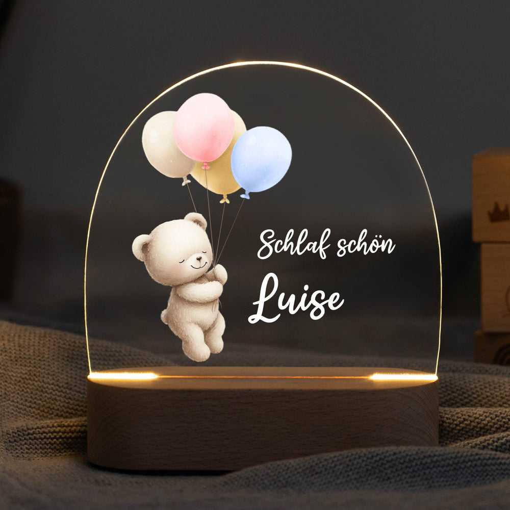 LED Nachtlicht Kinder personalisiert - Bärchen mit Ballons - Muckelmeister