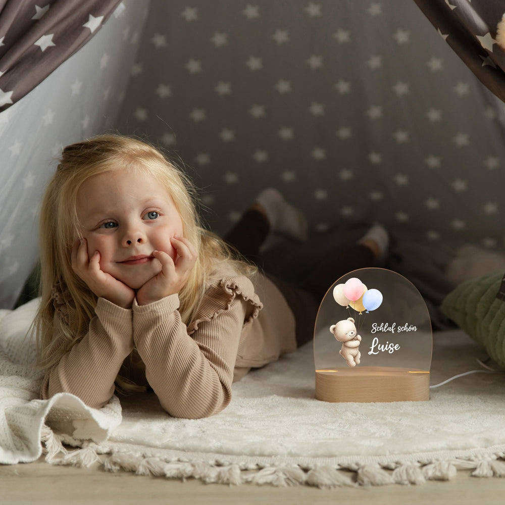 LED Nachtlicht Kinder personalisiert - Bärchen mit Ballons - Muckelmeister