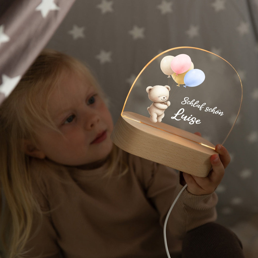 LED Nachtlicht Kinder personalisiert - Bärchen mit Ballons - Muckelmeister