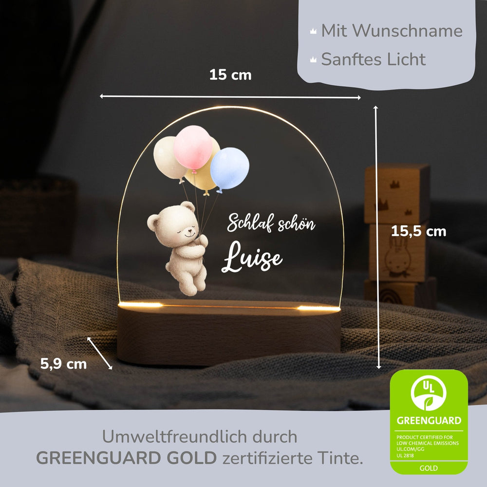LED Nachtlicht Kinder personalisiert - Bärchen mit Ballons - Muckelmeister