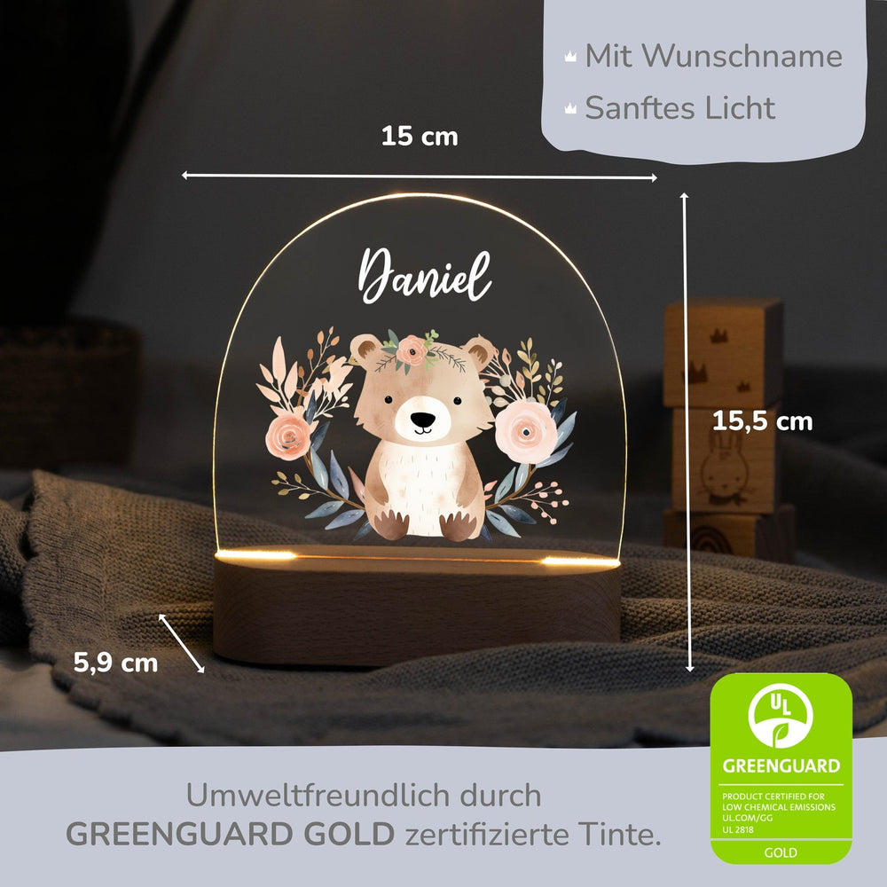 LED Nachtlicht Kinder personalisiert - Boho-Bärchen - Muckelmeister