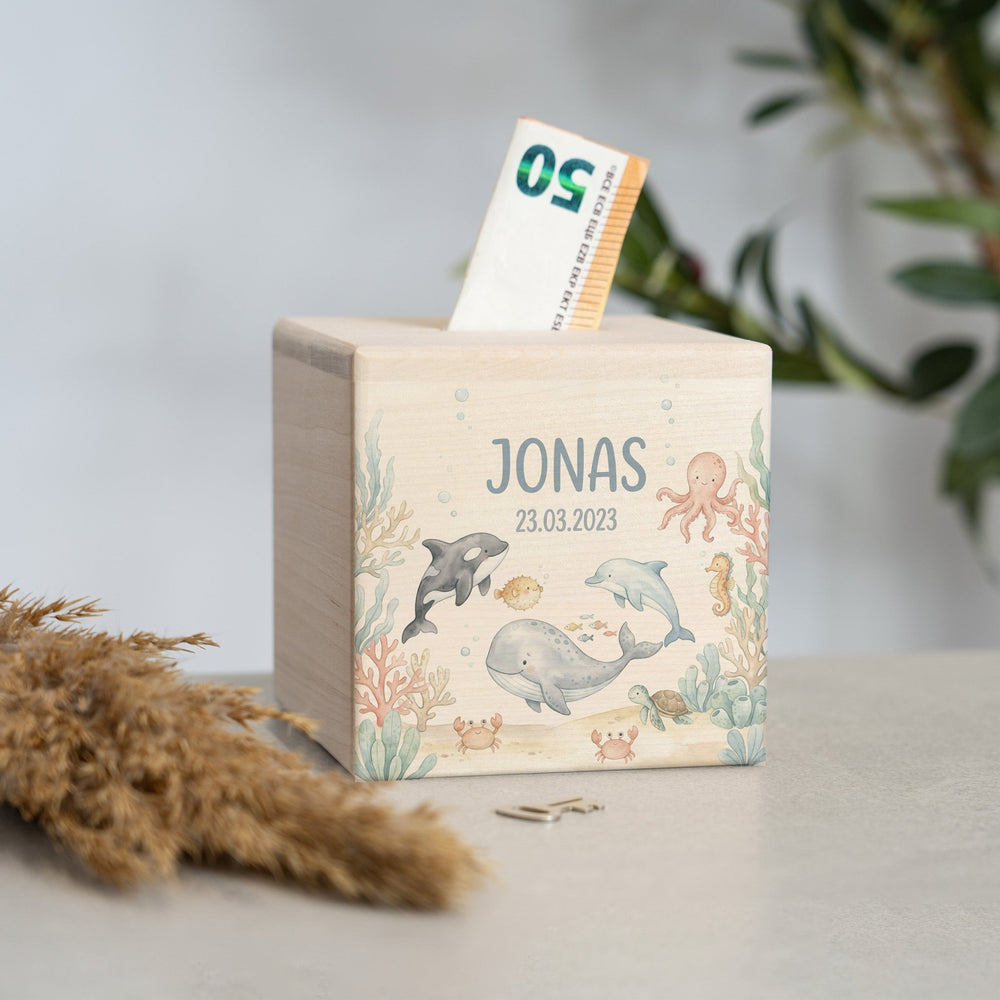 Personalisiertes Geschenkset Unterwasser – Messlatte, Erinnerungsbox, Spardose & Nachtlicht - Muckelmeister