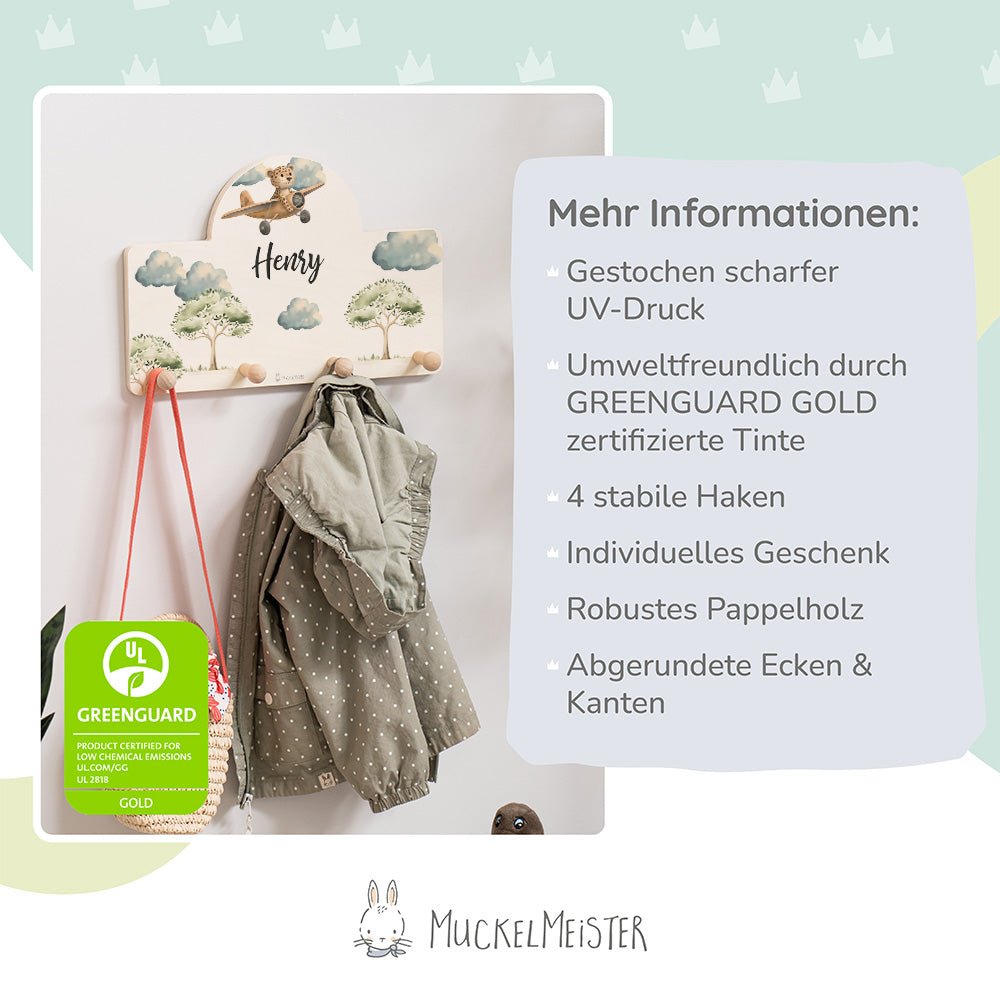 Kindergarderobe Personalisiert - Leopard im Flugzeug - Muckelmeister